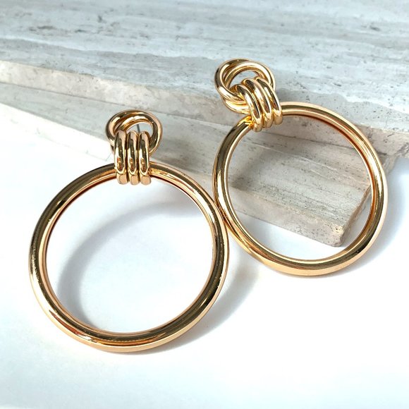NEW~ Anthropologie Large Gold Hoop Knotted post Earrings - Picture 10 of 12